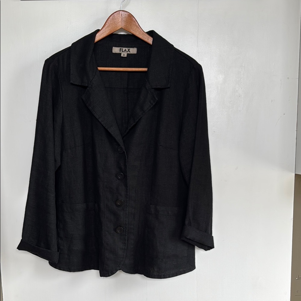 FLAX Black Linen Button-Up Jacket